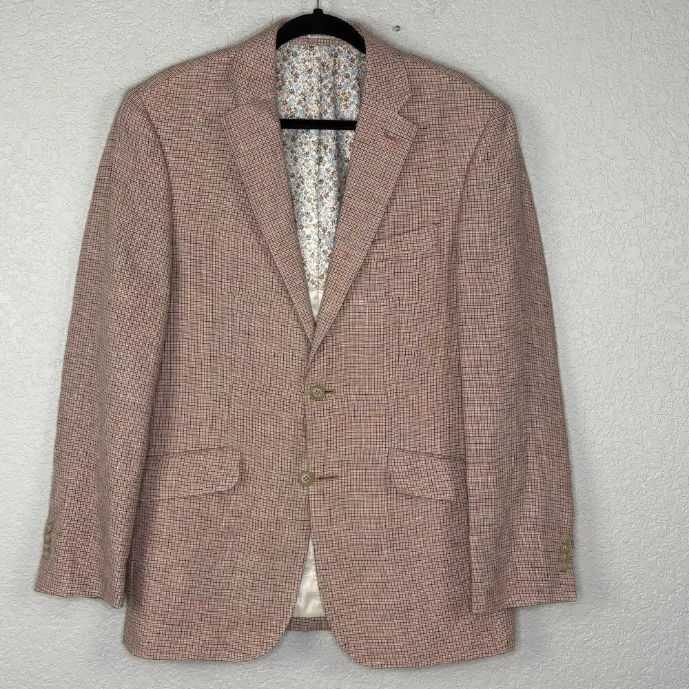 JOSEPH ABBOUD Sport Coat Linen Red Blue Micro Check 38R